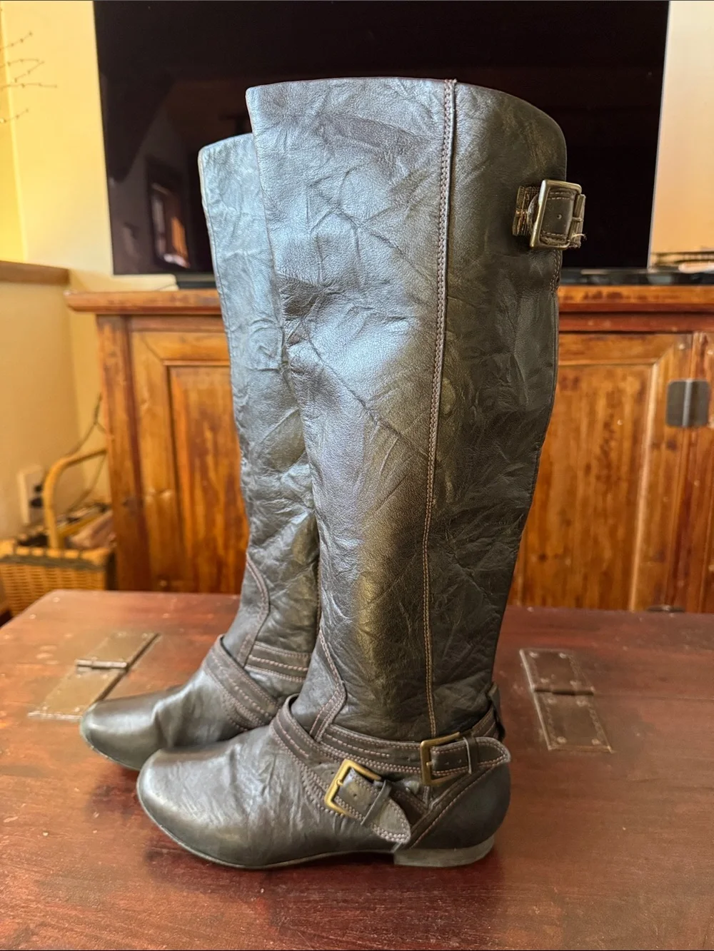 Clarks Tall Black Leather Flat Heel Boots